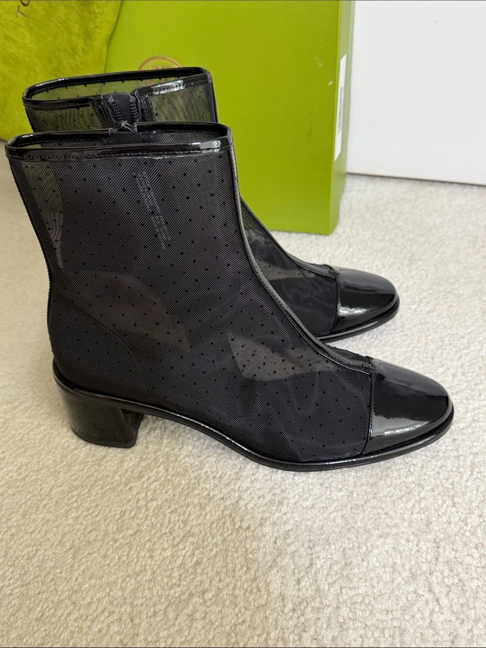 New, Tory Burch Black Patent & Perforated Mesh Ankle Booties Sz 8.5